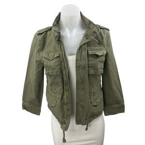 Zara Women's Army Green Zip Up Long Sleeve Cropped Bomber Cargo Jacket Size S